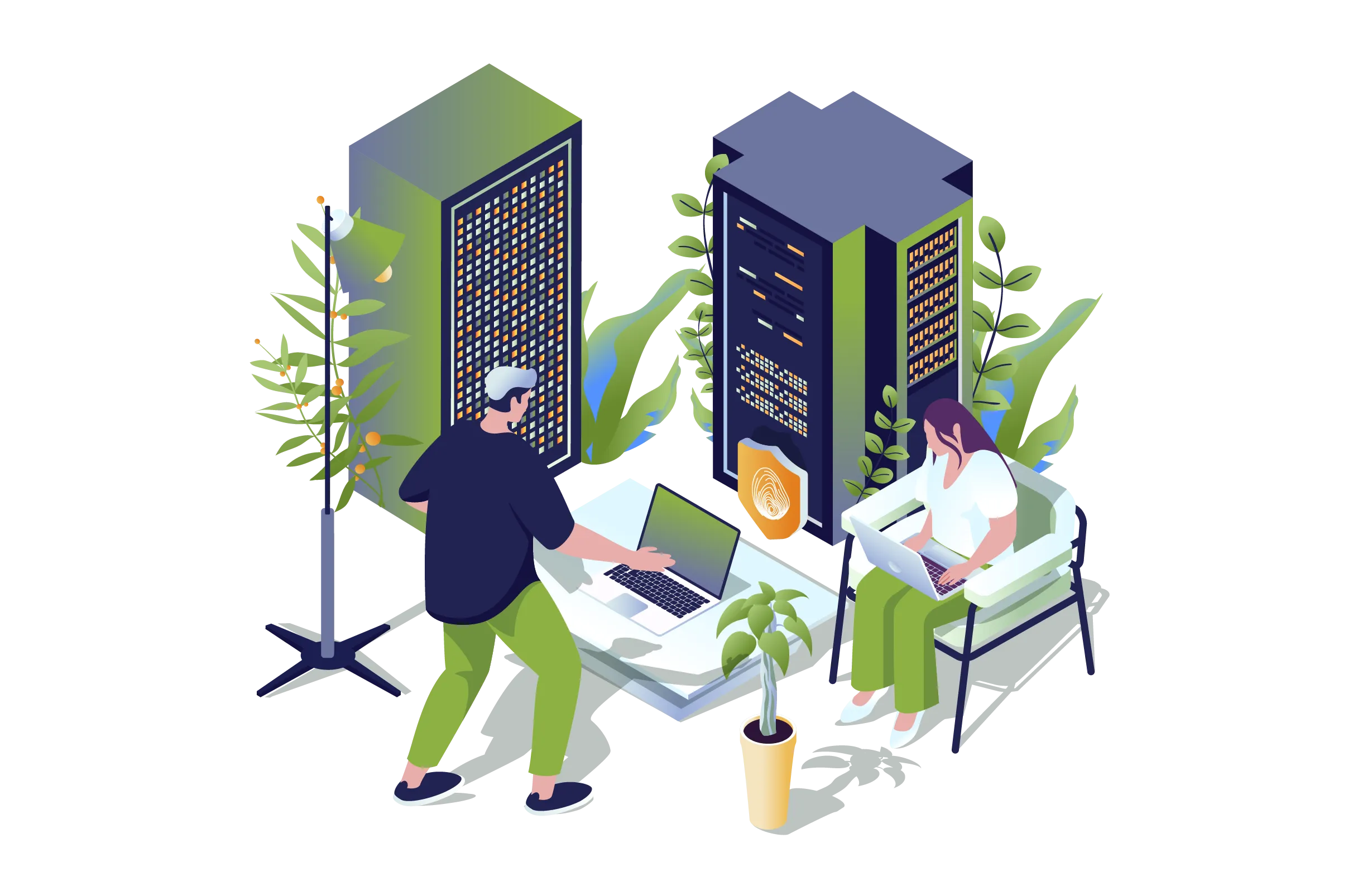 Ilustración en tonos morados que representa visualmente a los proveedores de hosting México con elementos tecnológicos que simbolizan velocidad, conectividad y soporte web
