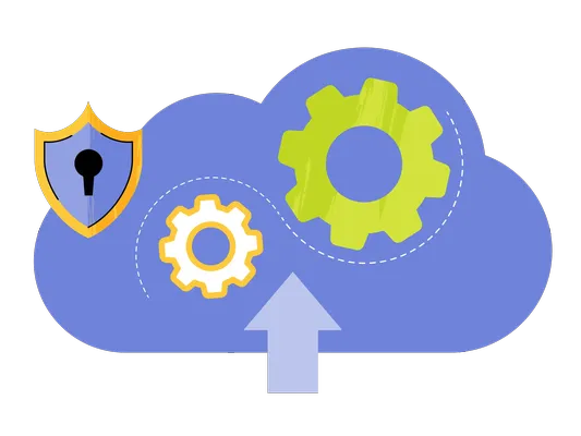 Diferentes iconos que representan el funcionamiento general de lo que es un hosting para almacenamiento de mucha información.