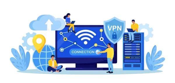 Una ilustración donde se ve el funcionamiento de lo que es un conmutador virtual a través de distintos dispositivos en red.