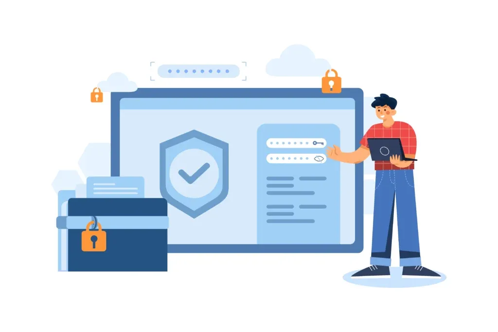 Ilustración en la que se representa la protección de información personal que otorga un certificado SSL dentro de un sitio web.