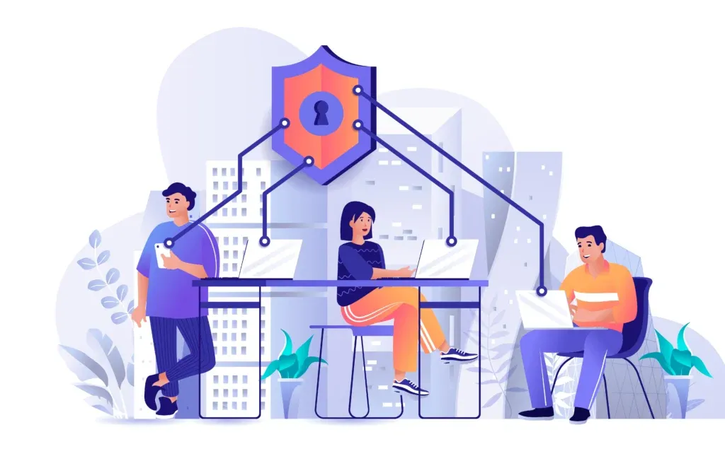 Ilustración de personas que se encuentran disfrutando de la seguridad que ofrece el uso de un certificado SSL